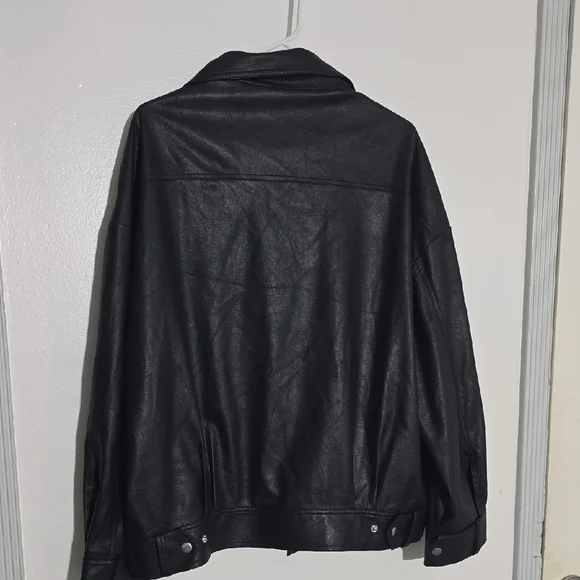 For Love & Lemons NWT Womens Black Dillon Faux Leather Moto Jacket Size M - Picture 6 of 6